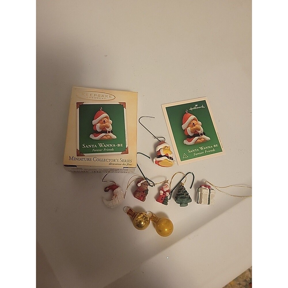 Vtg 2004 Lot Mini Ornaments ~Santa Wanna-Be Teddy Bear Tree Moon Gift~ Hallmark